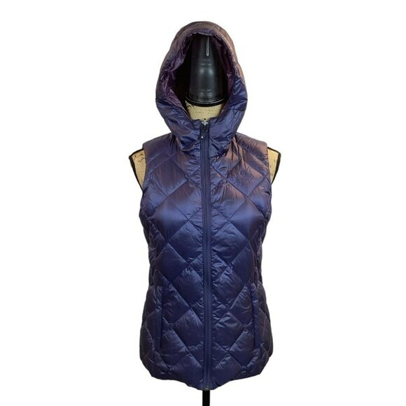 Womens Down Quilted Puffer Vest With Removable Hood Reversible Lightweight Small - Picture 1 of 16